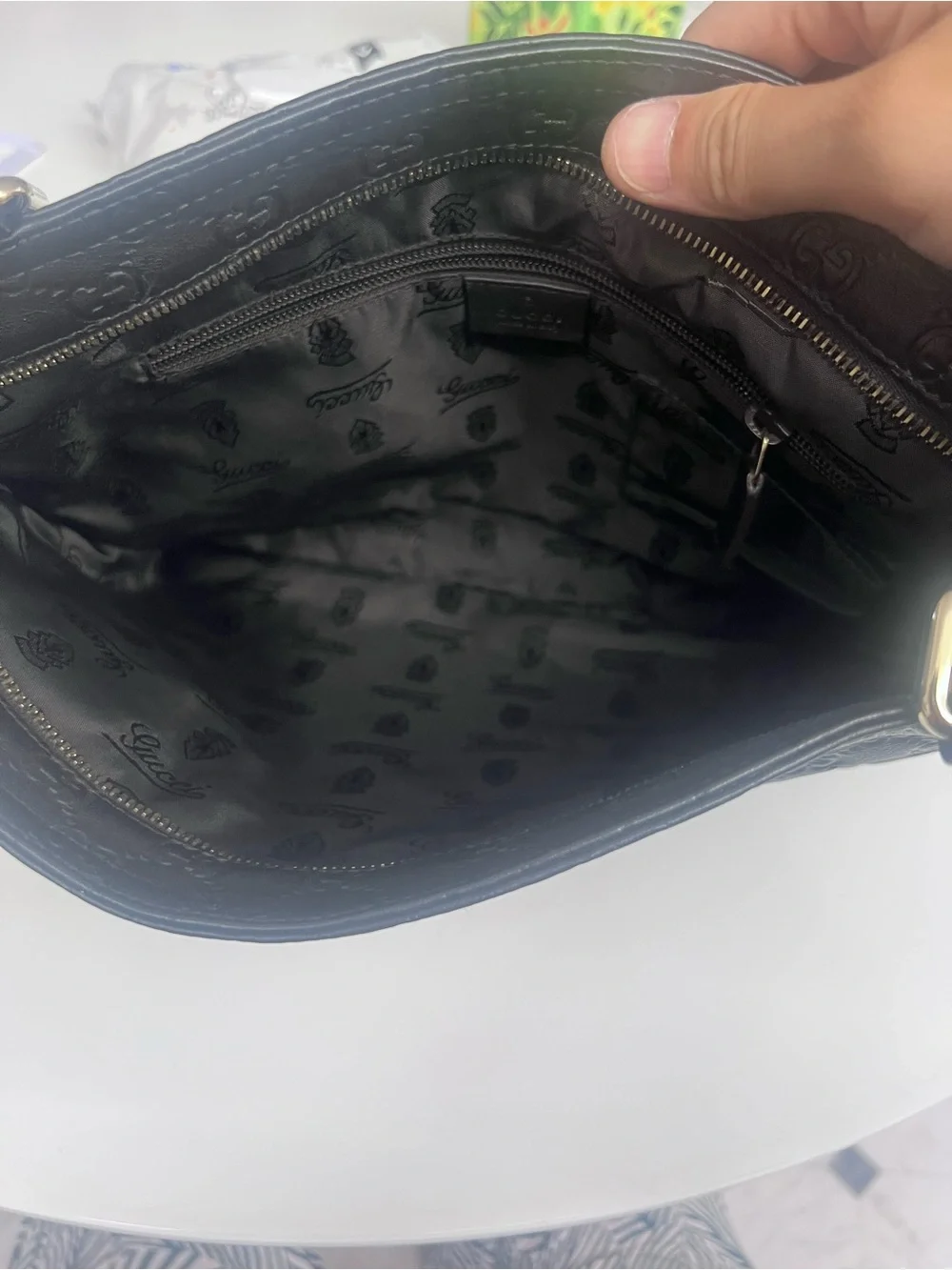 Gucci Black Embossed GG Leather Messenger Bag